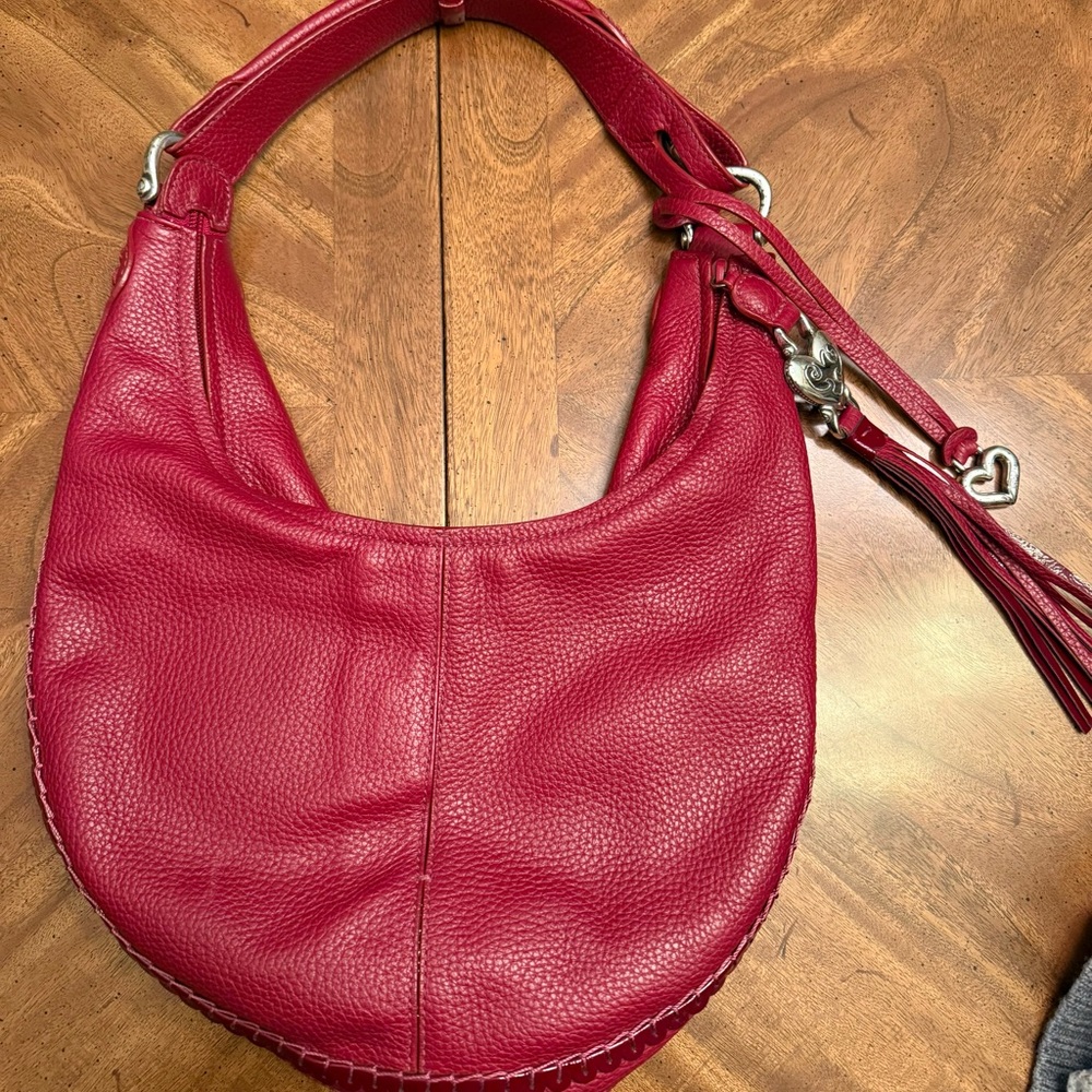 Brighton Ivanka Hobo Red Pebbled Leather Women's Purse With Paisley Accents - Picture 3 of 13